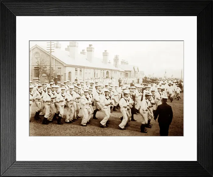 Framed Print : Sailors drilling at Shotley Barracks, early 1900s Framed Print : Sailors drilling at Shotley Barracks, early 1900s