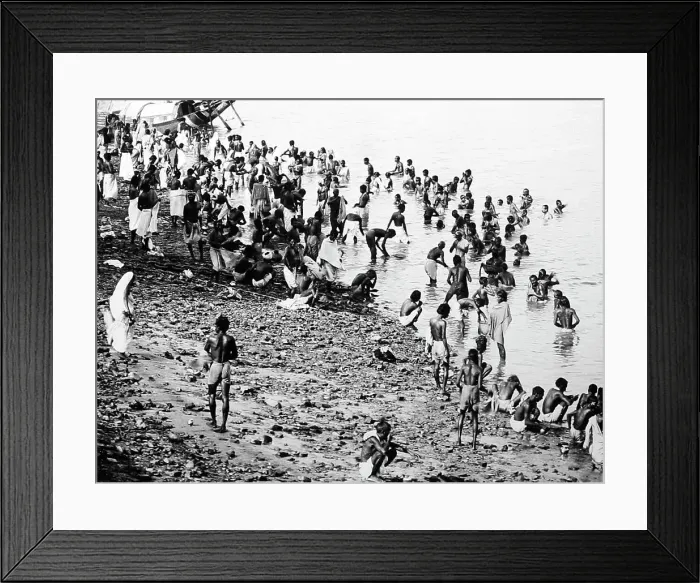 Framed Print : Bathing in the River Ganges, India, Victorian period Framed Print : Bathing in the River Ganges, India, Victorian period