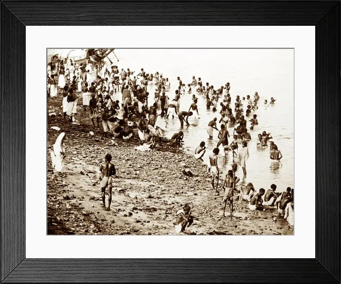 Framed Print : Bathing in the River Ganges, India, Victorian period Framed Print : Bathing in the River Ganges, India, Victorian period