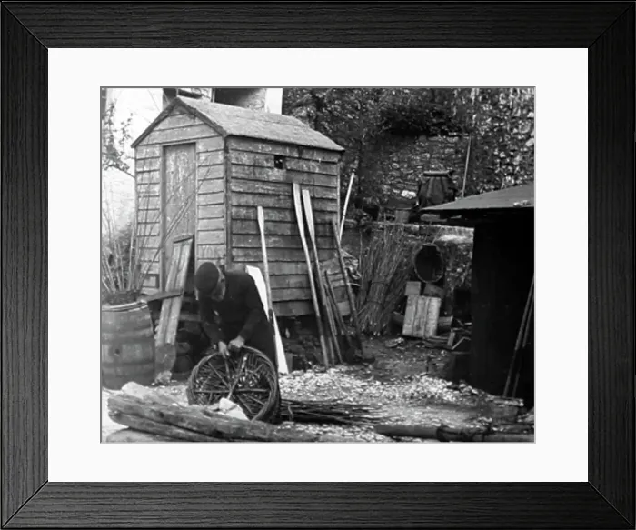 Framed Print : Mending crab pots, early 1900s Framed Print : Mending crab pots, early 1900s