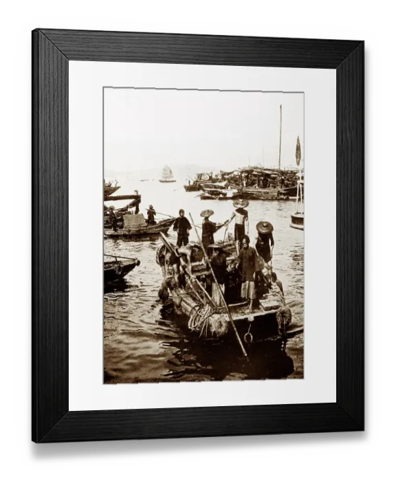 Framed Print : Fishermen in Hong Kong Harbour, China, early 1900s Framed Print : Fishermen in Hong Kong Harbour, China, early 1900s
