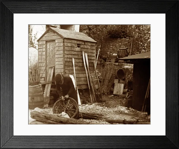 Framed Print : Mending crab pots, early 1900s Framed Print : Mending crab pots, early 1900s