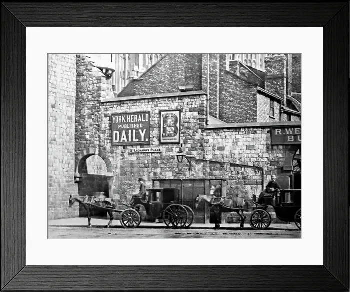 Framed Print : Cabs waiting at Bootham Bar, York, early 1900s Framed Print : Cabs waiting at Bootham Bar, York, early 1900s