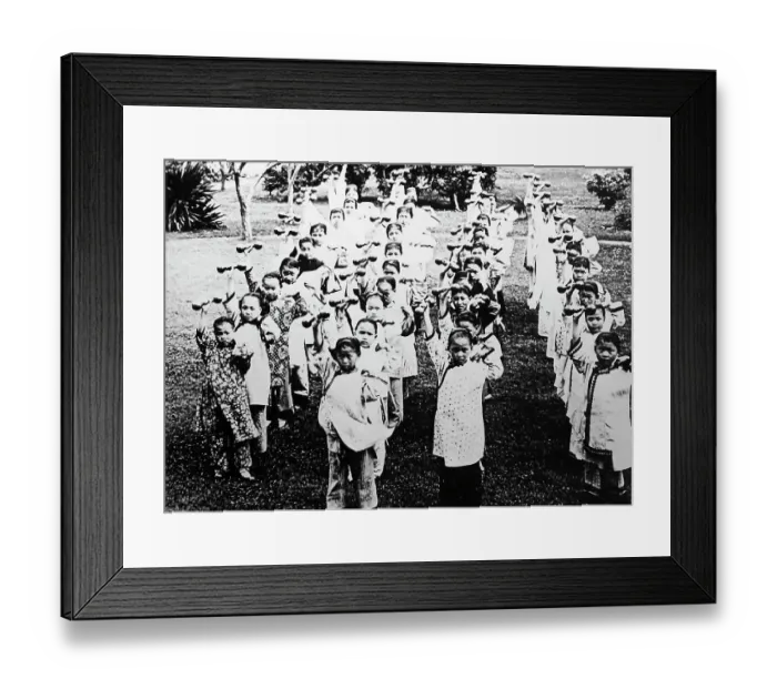 Framed Print : Christian Mission children exercise, China, early 1900s Framed Print : Christian Mission children exercise, China, early 1900s