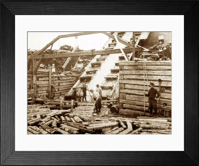 Framed Print : Taking logs from the river, Montmorency, Quebec, Canada Framed Print : Taking logs from the river, Montmorency, Quebec, Canada