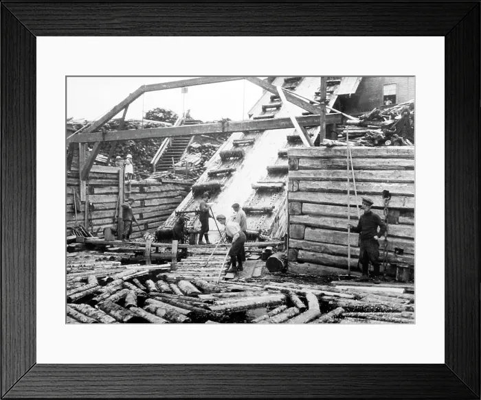 Framed Print : Taking logs from the river, Montmorency, Quebec, Canada Framed Print : Taking logs from the river, Montmorency, Quebec, Canada