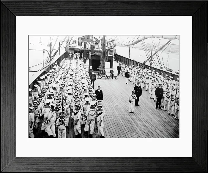 Framed Print : Boys drilling on deck, Training Ship Exmouth, early 1900s Framed Print : Boys drilling on deck, Training Ship Exmouth, early 1900s