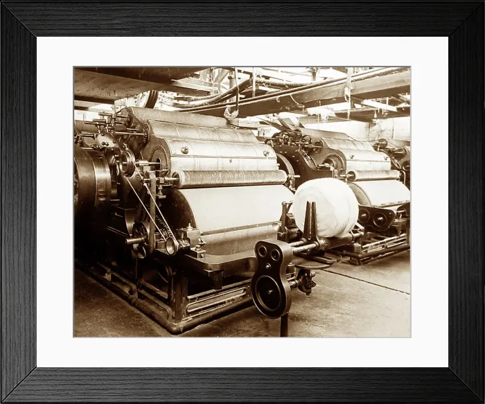 Framed Print : Carding machines in a woollen mill in Bradford Framed Print : Carding machines in a woollen mill in Bradford