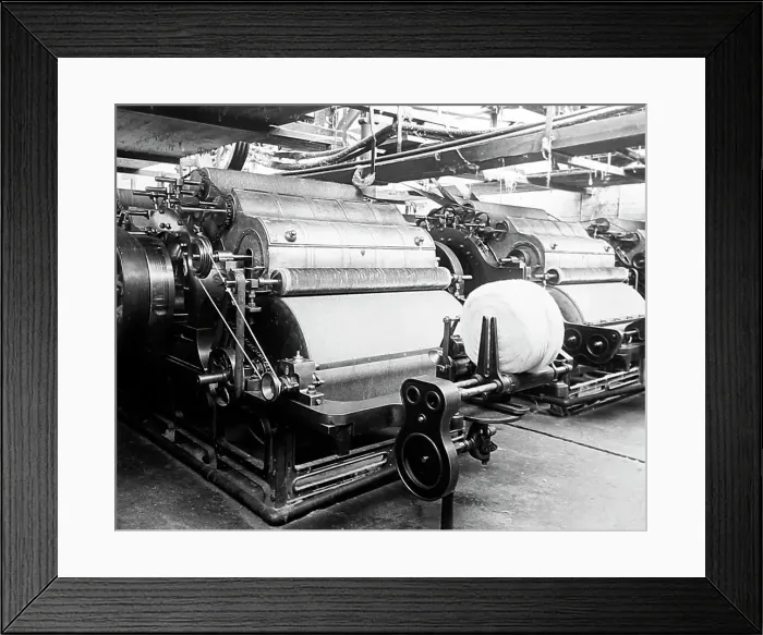 Framed Print : Carding machines in a woollen mill in Bradford Framed Print : Carding machines in a woollen mill in Bradford