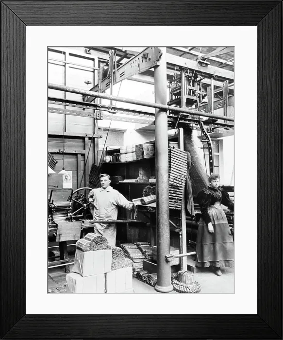 Framed Print : Card cutting machine in a woollen mill in Bradford Framed Print : Card cutting machine in a woollen mill in Bradford