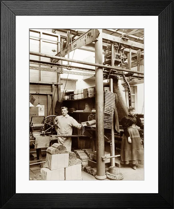 Framed Print : Card cutting machine in a woollen mill in Bradford Framed Print : Card cutting machine in a woollen mill in Bradford