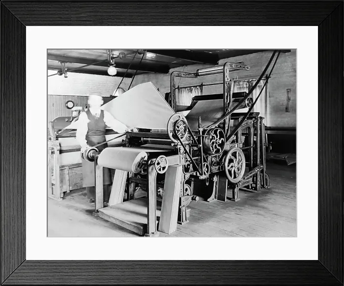 Framed Print : Rolling and cutting cloth in a woollen mill in Bradford Framed Print : Rolling and cutting cloth in a woollen mill in Bradford
