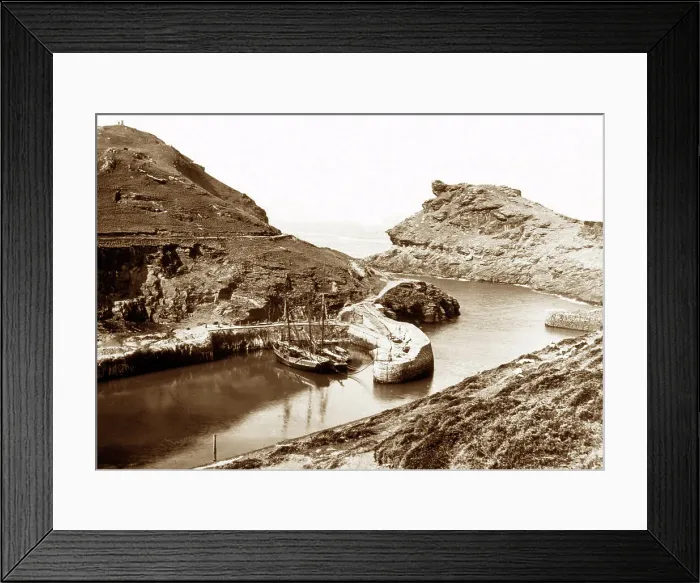 Framed Print : Boscastle Harbour, Victorian period Framed Print : Boscastle Harbour, Victorian period