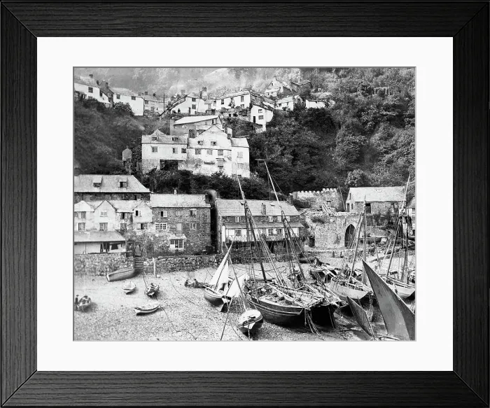 Framed Print : Clovelly from the Pier Victorian period Framed Print : Clovelly from the Pier Victorian period