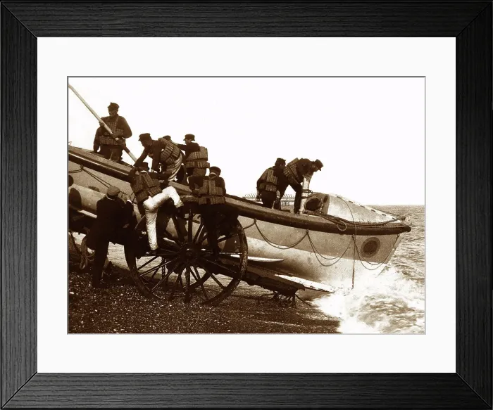 Framed Print : Launching the Eastbourne lifeboat, early 1900s Framed Print : Launching the Eastbourne lifeboat, early 1900s