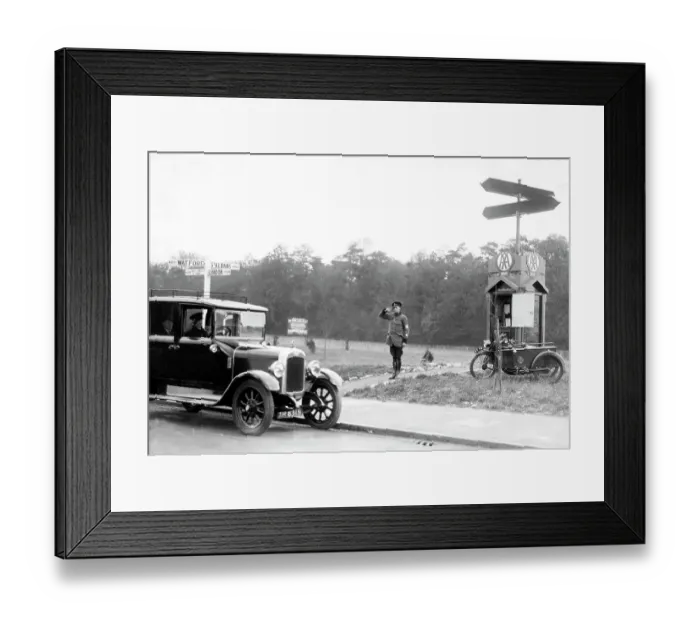 Framed Print : AA patrolman at Garston near Watford probably 1930s Framed Print : AA patrolman at Garston near Watford probably 1930s