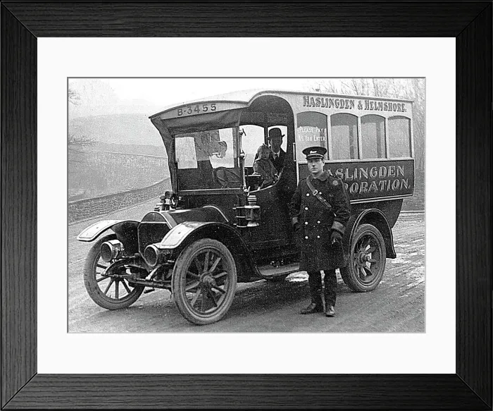 Framed Print : Haslingden Corporation bus, early 1900s Framed Print : Haslingden Corporation bus, early 1900s