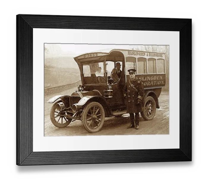 Framed Print : Haslingden Corporation bus, early 1900s Framed Print : Haslingden Corporation bus, early 1900s