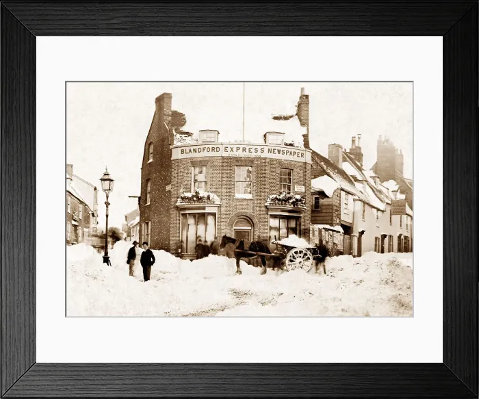 Framed Print : Blandford Forum Express Newspaper Office early 1900s Framed Print : Blandford Forum Express Newspaper Office early 1900s