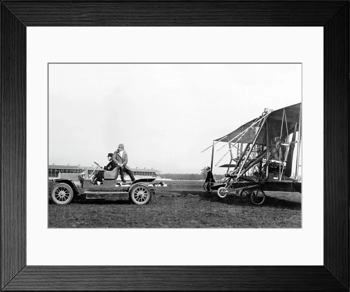 Framed Print : Doncaster Race Course - 1909 - Cody's damaged biplane Framed Print : Doncaster Race Course - 1909 - Cody's damaged biplane