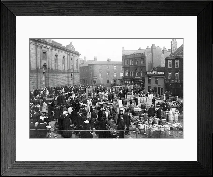 Framed Print : Fruit and vegetable market, Doncaster early 1900's Framed Print : Fruit and vegetable market, Doncaster early 1900's