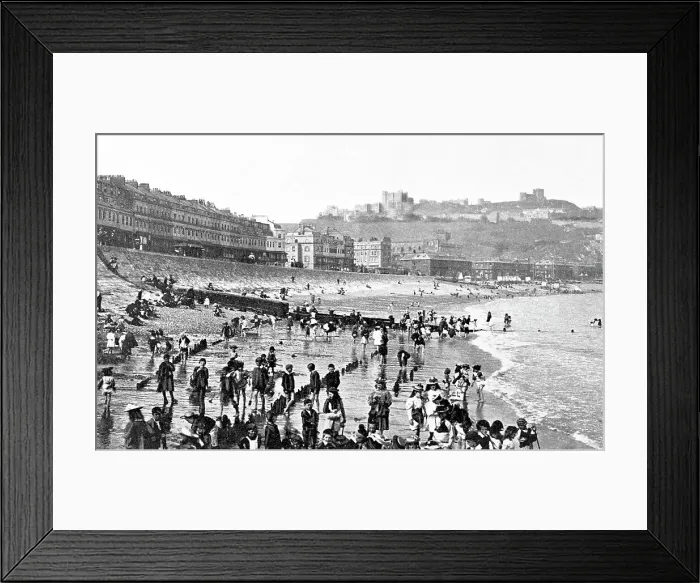 Framed Print : Beach and Castle, Dover early 1900's Framed Print : Beach and Castle, Dover early 1900's