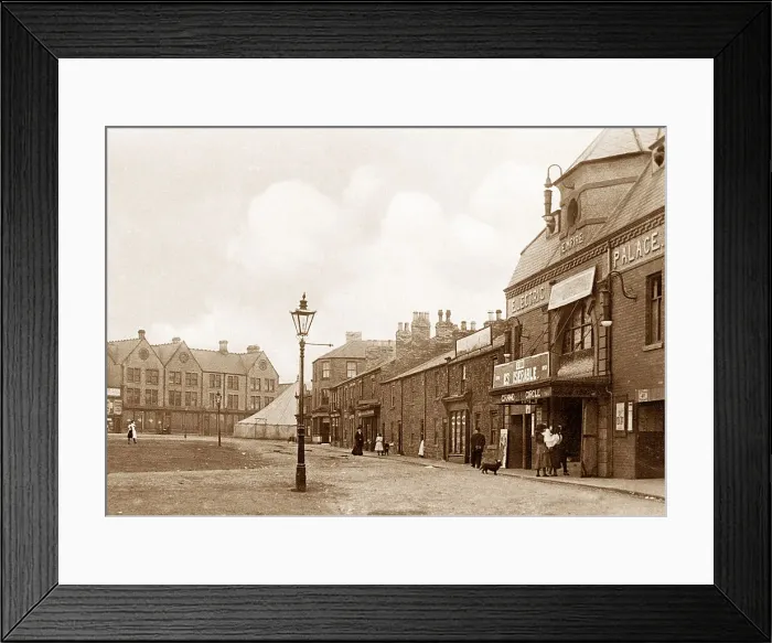 Framed Print : Crook Market Place Palace Cinema early 1900s Framed Print : Crook Market Place Palace Cinema early 1900s