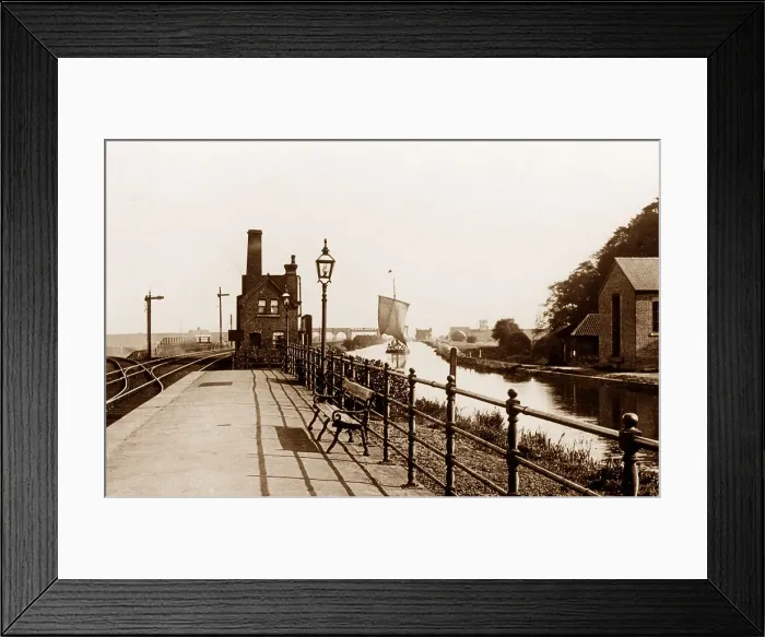 Framed Print : Crowle Railway Station and Canal early 1900s Framed Print : Crowle Railway Station and Canal early 1900s