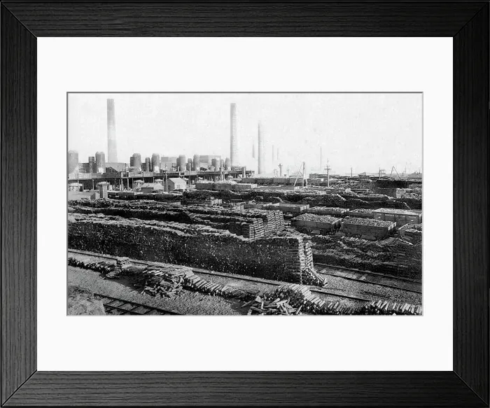 Framed Print : Workington Steel Works Pig Iron Stacks early 1900s Framed Print : Workington Steel Works Pig Iron Stacks early 1900s