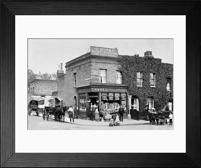 Framed Print : Mickleover Hinks Corner Shop early 1900s Framed Print : Mickleover Hinks Corner Shop early 1900s