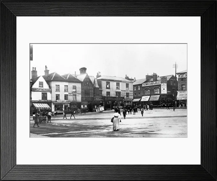Framed Print : Hitchin Market Place early 1900s Framed Print : Hitchin Market Place early 1900s