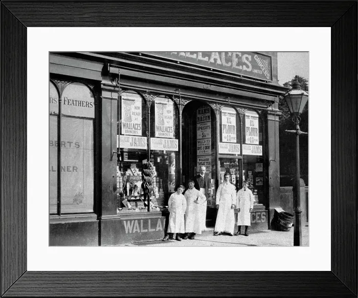 Framed Print : Holmfirth Wallace's Grocer early 1900s Framed Print : Holmfirth Wallace's Grocer early 1900s