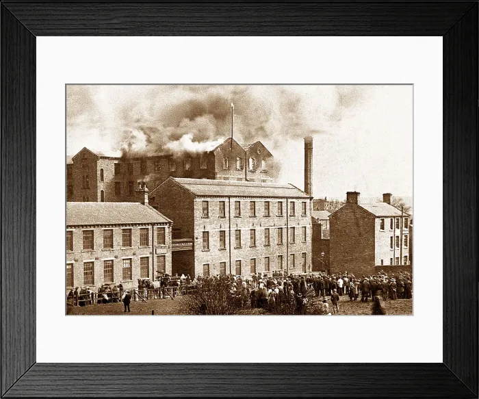 Framed Print : Bayhall Mills fire, Birkby, Huddersfield 15th April 1909 Framed Print : Bayhall Mills fire, Birkby, Huddersfield 15th April 1909