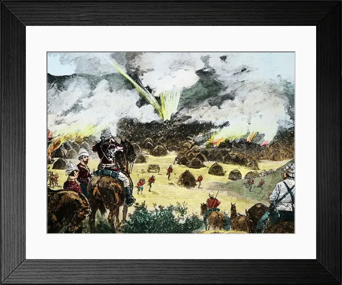 Framed Print : Illustration of burning Tamasi Village, Soudan War Framed Print : Illustration of burning Tamasi Village, Soudan War