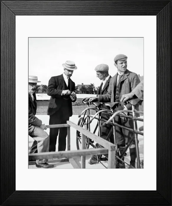 Framed Print : Four-seater bicycle racing at a velodrome, early 1900s Framed Print : Four-seater bicycle racing at a velodrome, early 1900s
