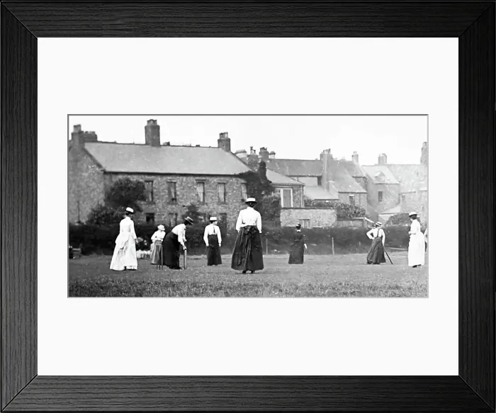 Framed Print : Women's cricket match, Victorian period Framed Print : Women's cricket match, Victorian period