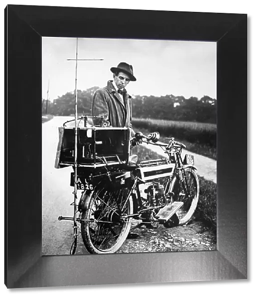 Motorcycle with radio transmitter, early 1900s