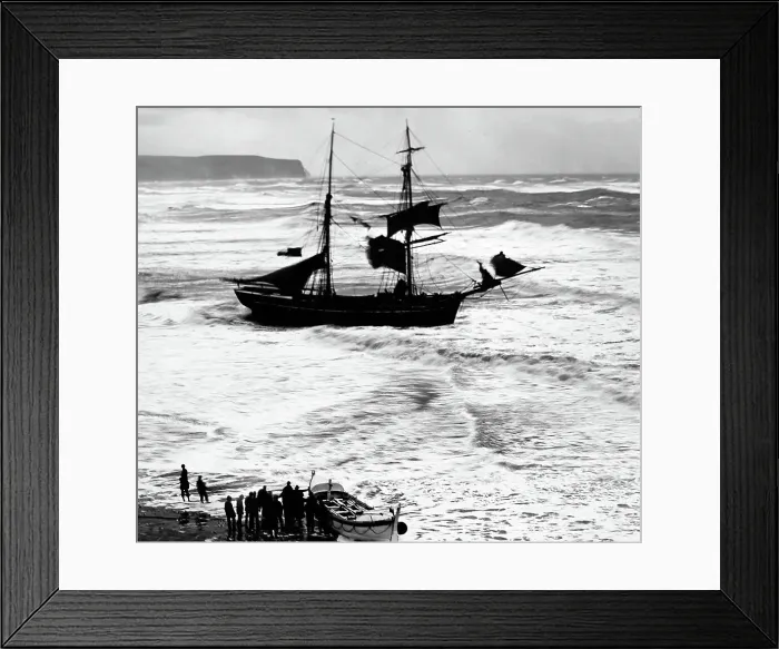 Framed Print : Shipwreck and lifeboat, Whitby, Victorian period Framed Print : Shipwreck and lifeboat, Whitby, Victorian period