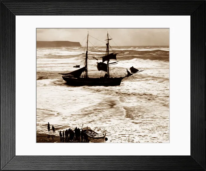 Framed Print : Shipwreck and lifeboat, Whitby, Victorian period Framed Print : Shipwreck and lifeboat, Whitby, Victorian period