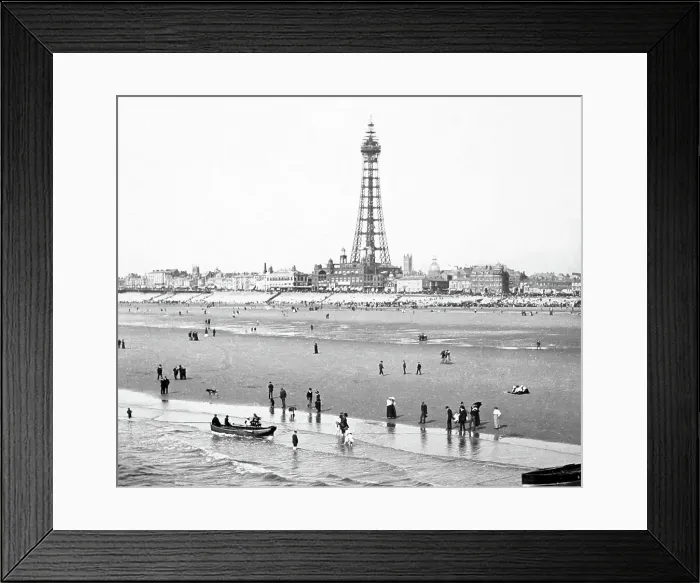 Framed Print : Blackpool Tower and beach, Victorian period Framed Print : Blackpool Tower and beach, Victorian period