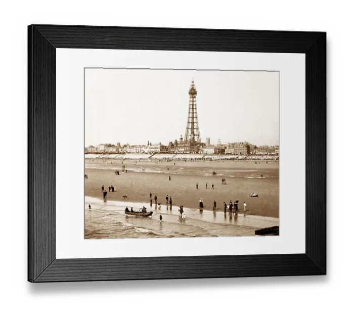 Framed Print : Blackpool Tower and beach, Victorian period Framed Print : Blackpool Tower and beach, Victorian period