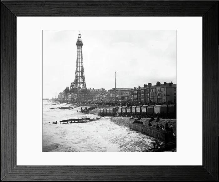 Framed Print : Blackpool Tower and beach, Victorian period Framed Print : Blackpool Tower and beach, Victorian period