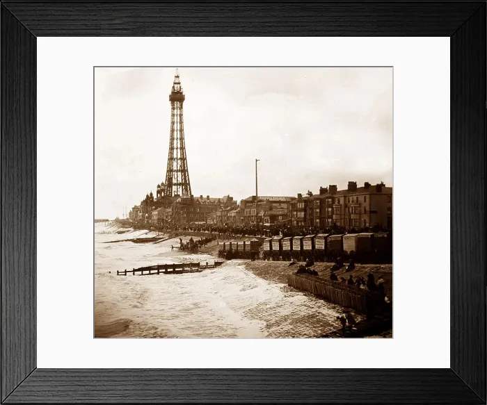 Framed Print : Blackpool Tower and beach, Victorian period Framed Print : Blackpool Tower and beach, Victorian period