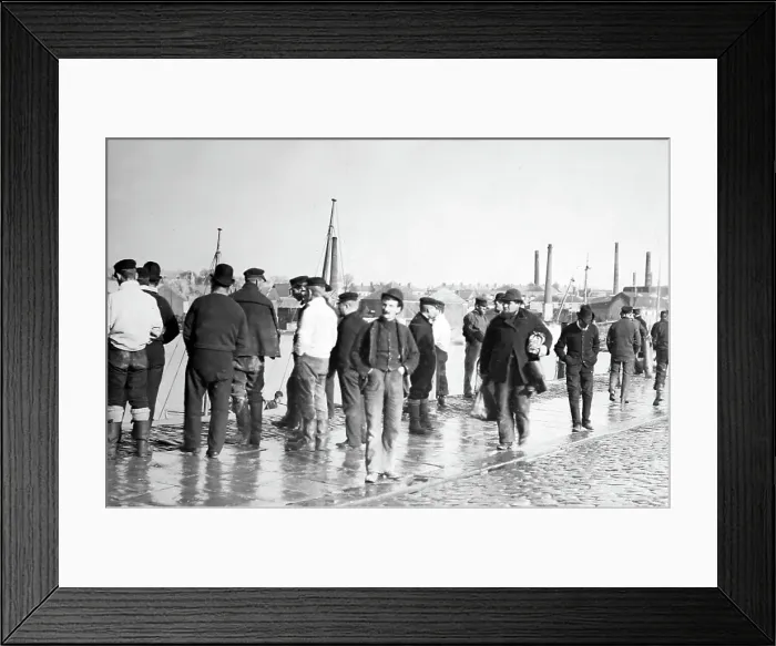Framed Print : Fishermen waiting for work, Plymouth, Victorian period Framed Print : Fishermen waiting for work, Plymouth, Victorian period