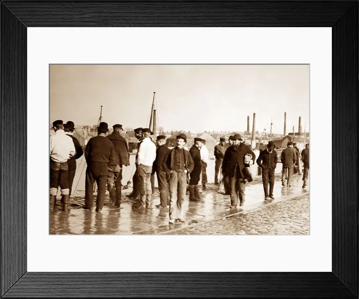 Framed Print : Fishermen waiting for work, Plymouth, Victorian period Framed Print : Fishermen waiting for work, Plymouth, Victorian period