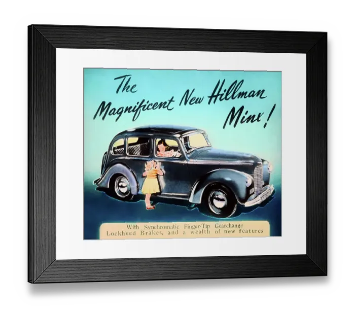 Framed Print : Hillman Minx cinema advertisement, probably 1940s Framed Print : Hillman Minx cinema advertisement, probably 1940s