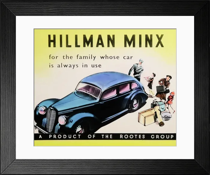 Framed Print : Hillman Minx cinema advertisement, probably 1940s Framed Print : Hillman Minx cinema advertisement, probably 1940s