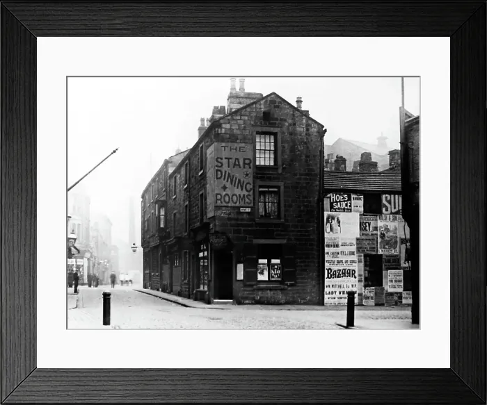 Framed Print : Corner of Howe Street, Burnley, Lancashire, early 1900s Framed Print : Corner of Howe Street, Burnley, Lancashire, early 1900s