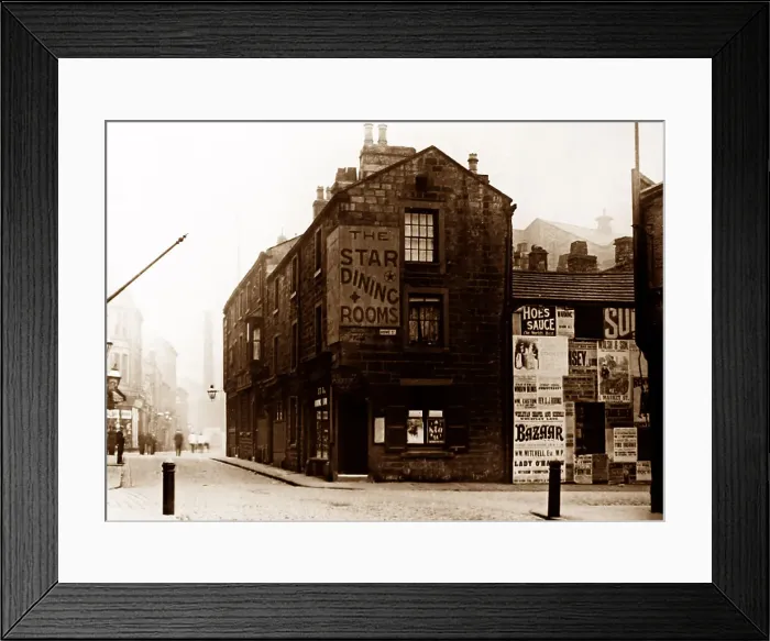 Framed Print : Corner of Howe Street, Burnley, Lancashire, early 1900s Framed Print : Corner of Howe Street, Burnley, Lancashire, early 1900s