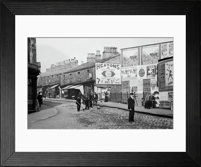 Framed Print : Street cleaning, Standish Street, Burnley, early 1900s Framed Print : Street cleaning, Standish Street, Burnley, early 1900s